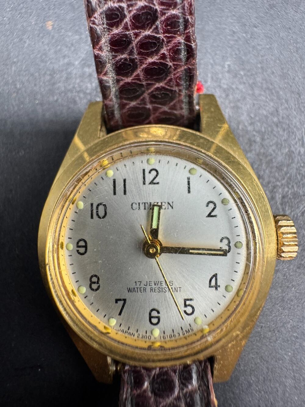 Vintage Citizen 17 Jewels Watch Women's 2300 65-2563 Gold Plated Leather Band